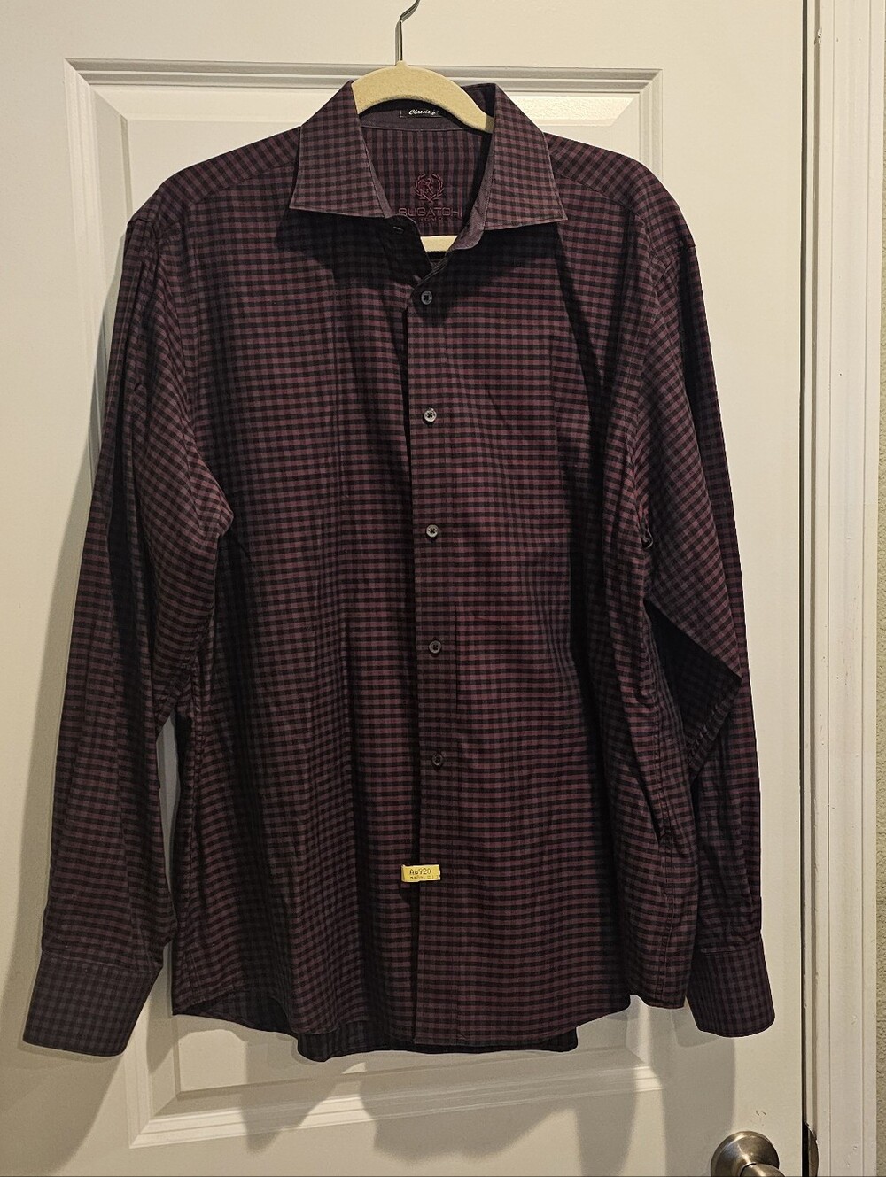 Bugatchi Uomo Classic Fit XL Burgundy Gingham Checkered Long Sleeve Button Up